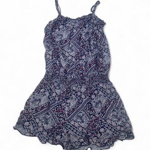 Epic Threads Girls Navy Blue Paisley Floral Smocked Romper Size L Boho Summer